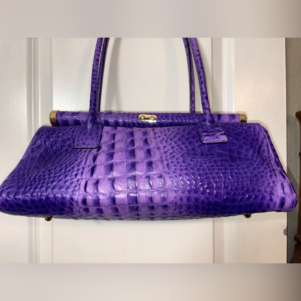 RARE XL Italian Leather Croc Doctor Bag - Electric Amethyst - Picture 9 of 16
